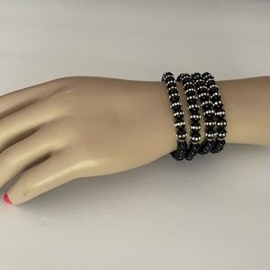 Black Swarovski pearls bracelet with magnet clasp, safety chain for magnet